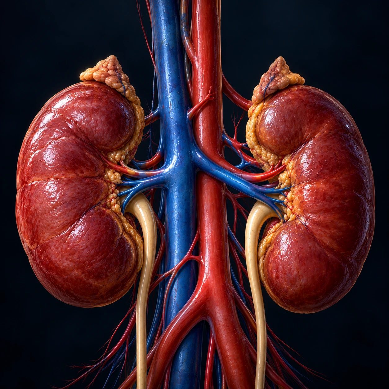 Kidneys with small shrunken adrenal glands