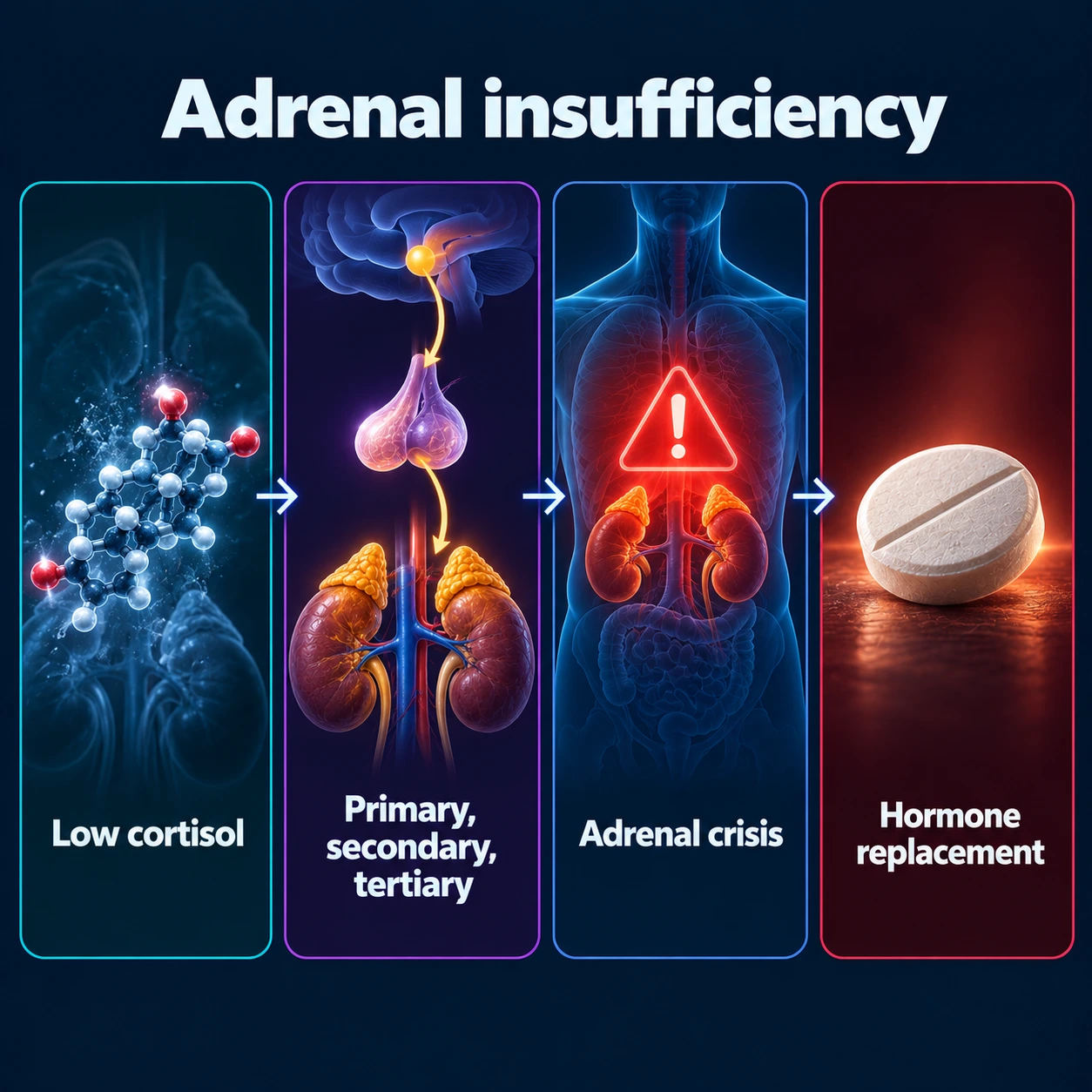 Infographic: adrenal insufficiency causes, crisis and replacement