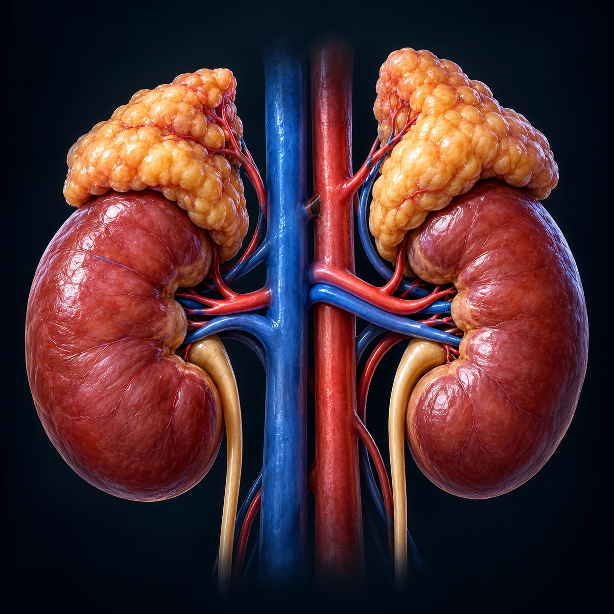 Kidneys with enlarged adrenal glands