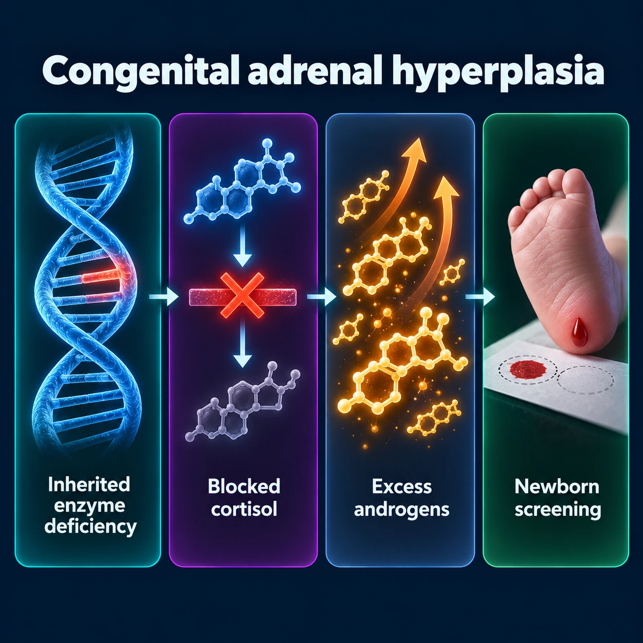 Infographic: congenital adrenal hyperplasia cause, effects and newborn screening