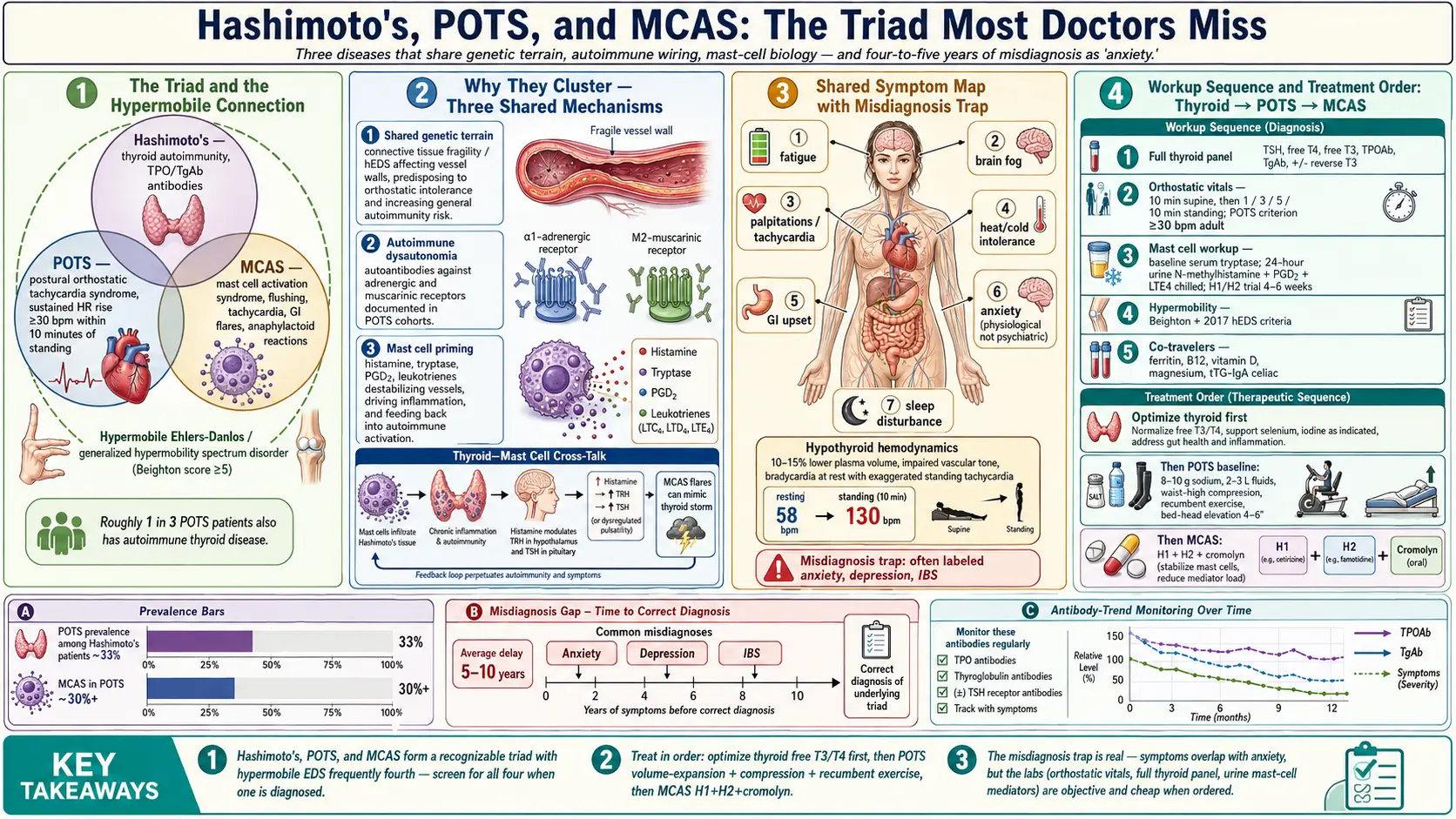 Hashimoto-POTS-MCAS overlap — scientific infographic poster