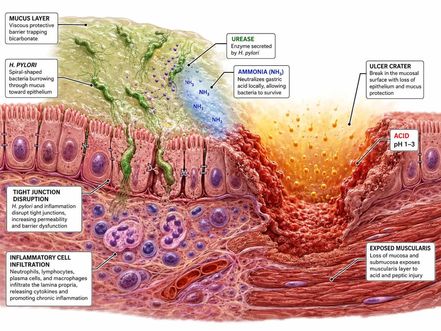 H pylori ulcer mechanism