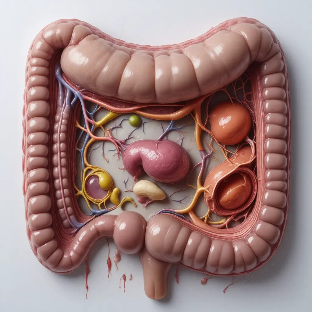Anatomical cross-section illustrating organs affected by Inflammatory Bowel Disease