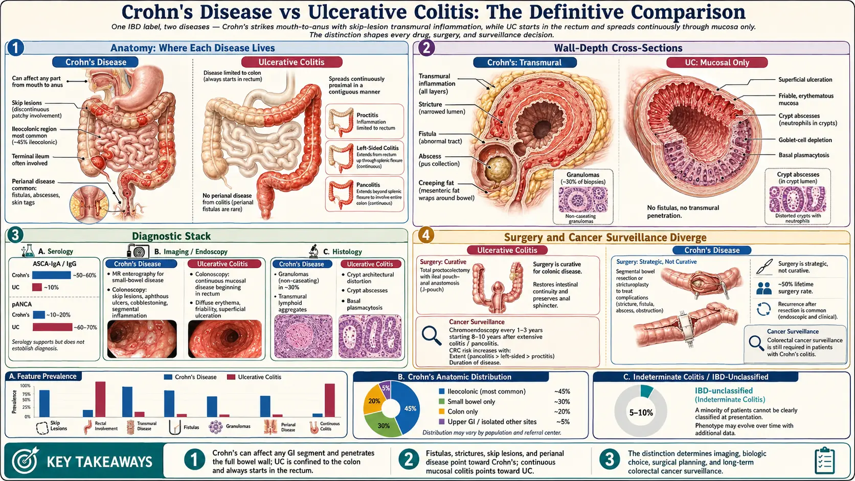Crohns vs Ulcerative Colitis Key Differences — scientific infographic poster