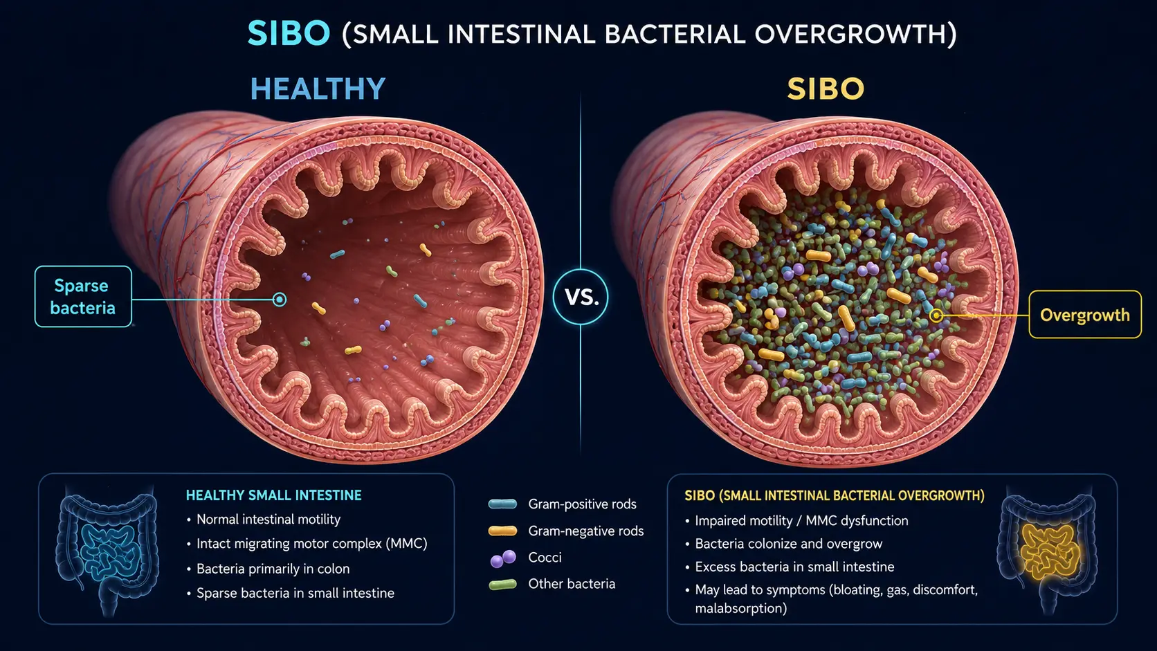 SIBO: bacteria overpopulating the small intestine