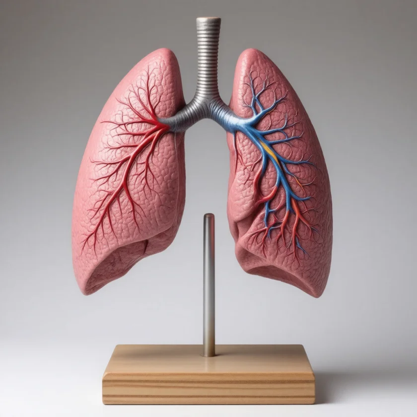 Lung model with an arteriovenous malformation, a tangle of vessels