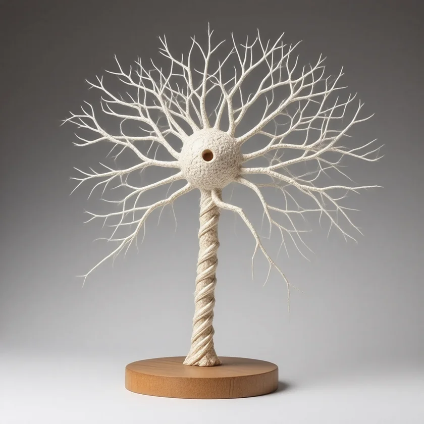 Nerve cell model with patches of its myelin sheath lost