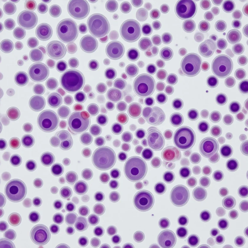 Chronic phase, many maturing white cells