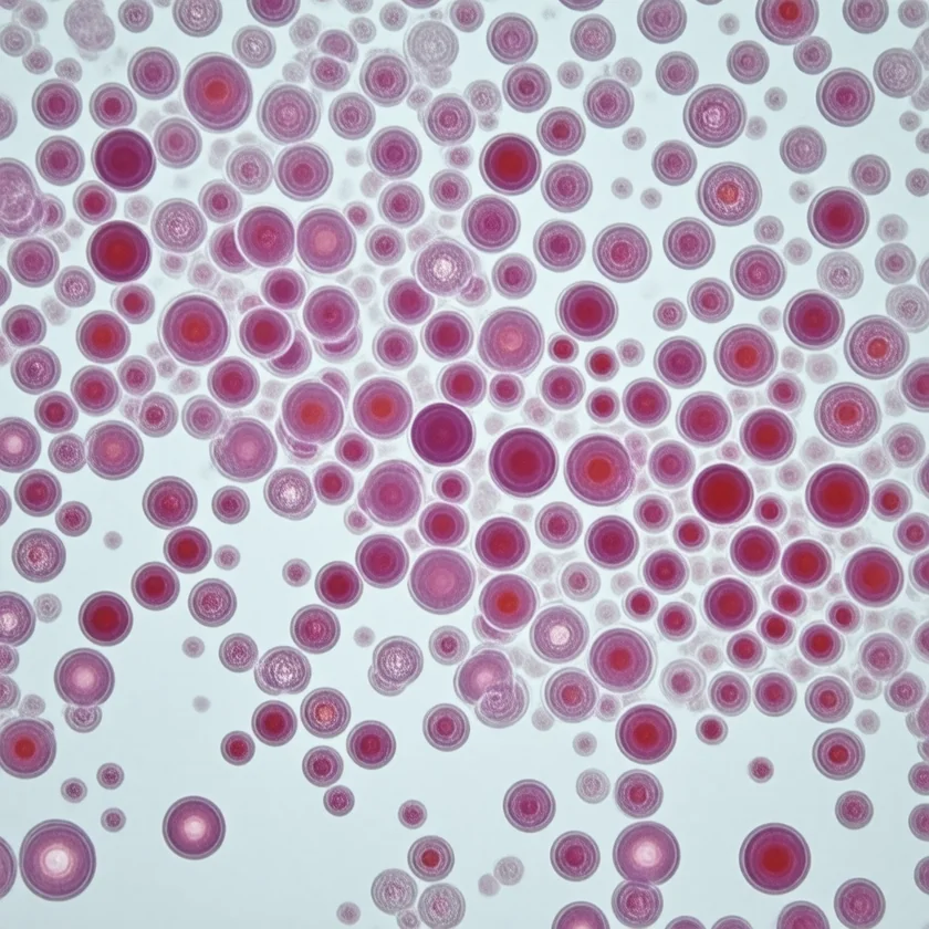 Red blood cells clumped by cold antibodies