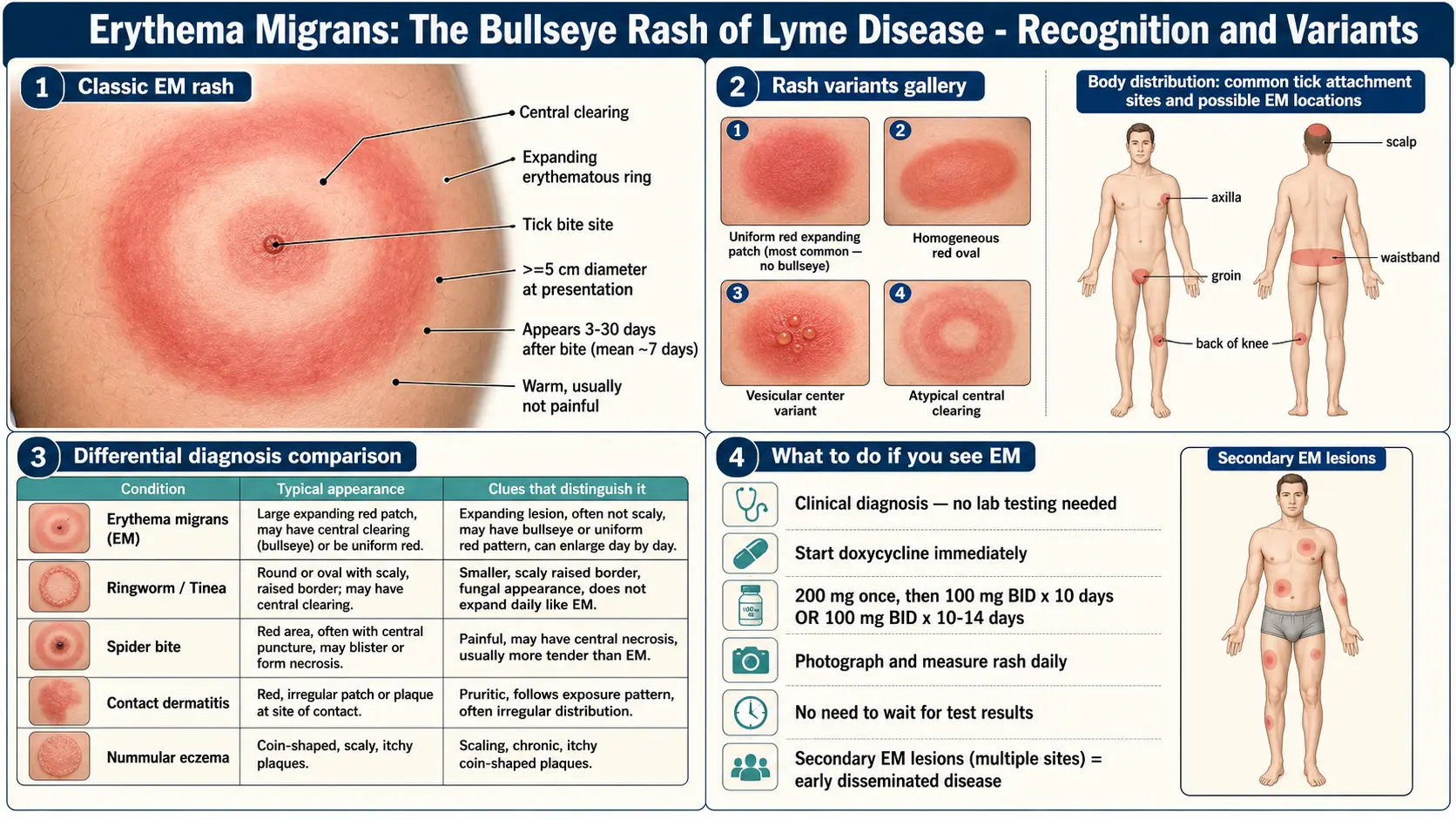 Erythema Migrans Rash Guide — scientific infographic poster
