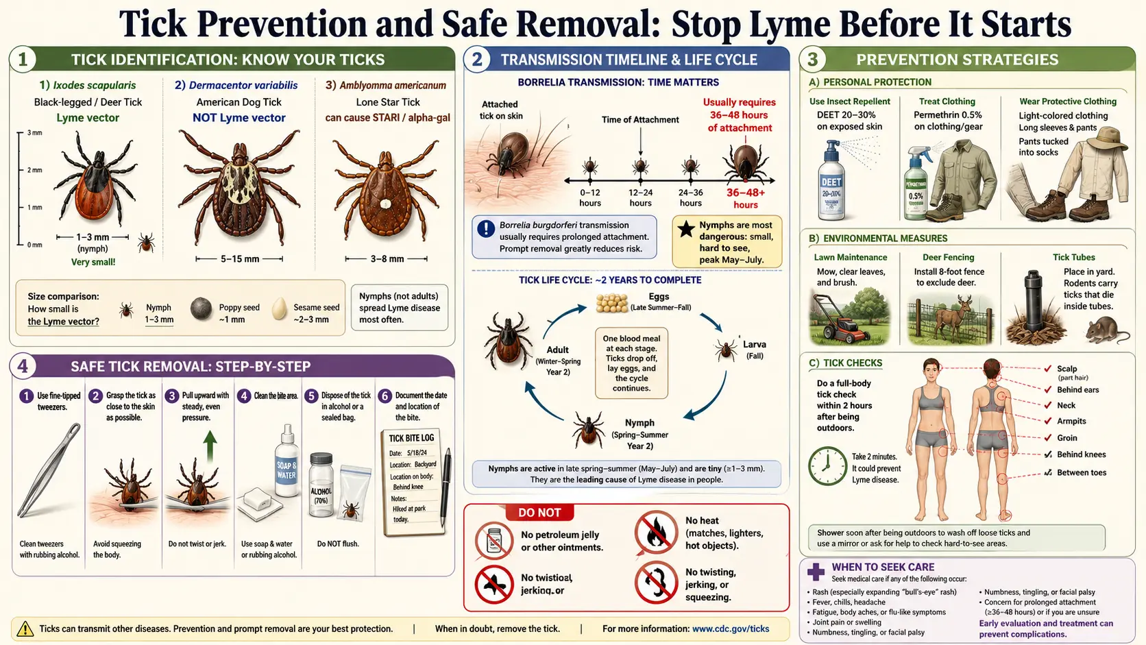 Prevention and Tick Removal — scientific infographic poster