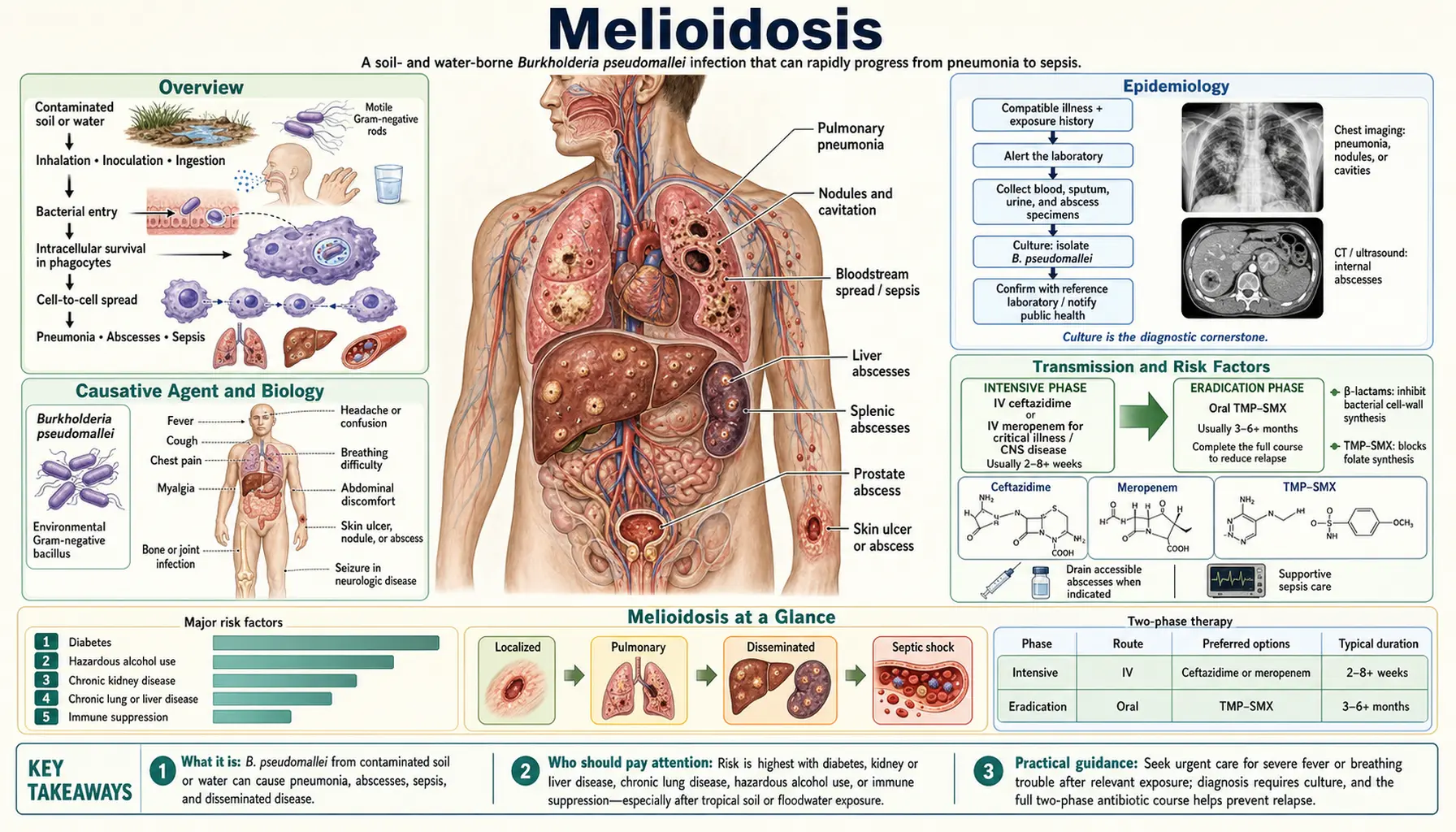 Melioidosis — scientific infographic poster