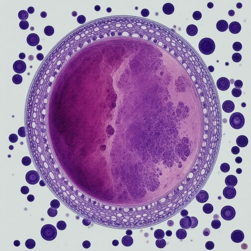 A giant red cell precursor infected by the virus
