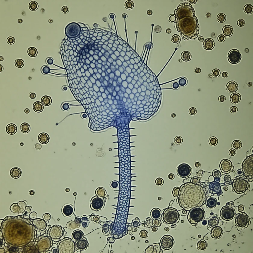 An Aspergillus spore head under the microscope