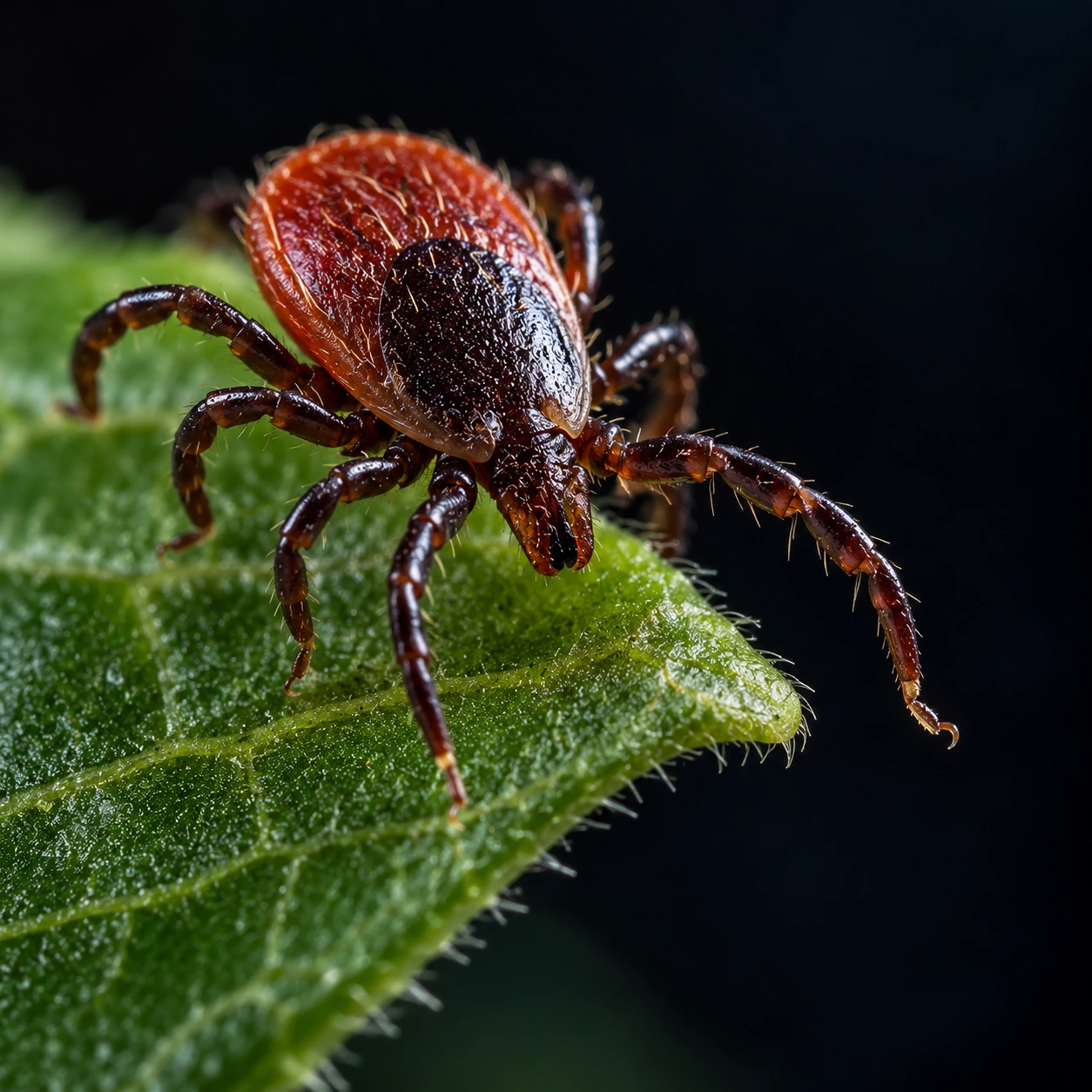 Blacklegged tick on a leaf