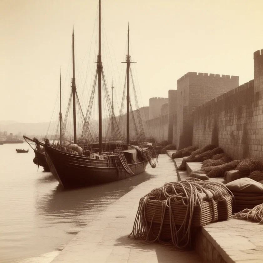A medieval port; plague reached Europe by ship in 1347