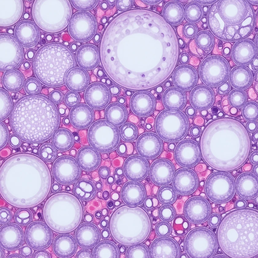 Yeast-filled bubbly spaces in brain tissue