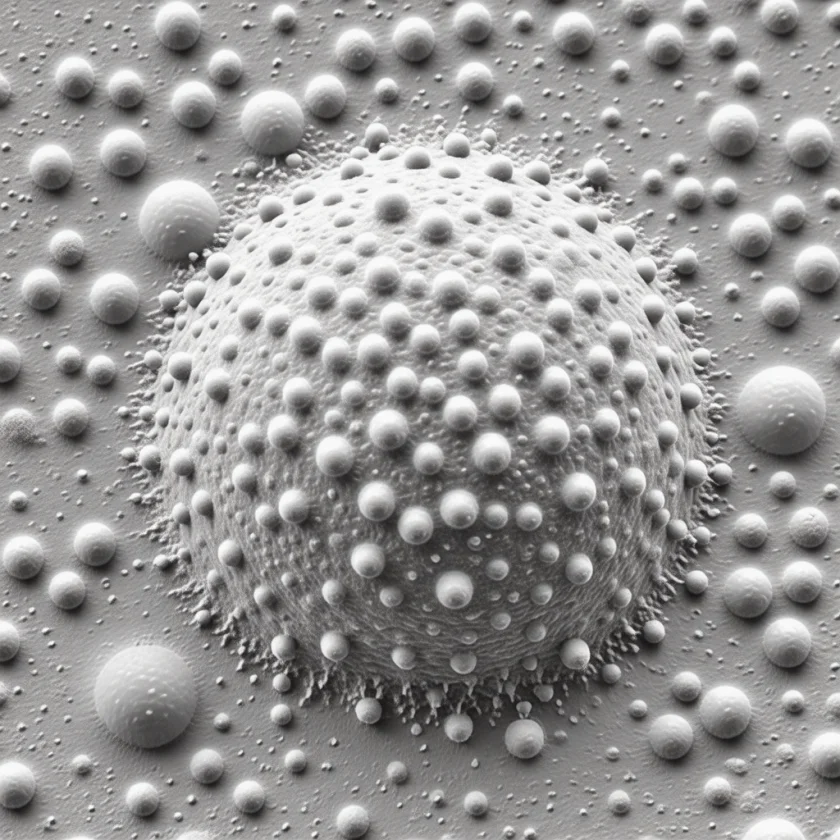 Human immunodeficiency virus particles budding from an infected immune cell