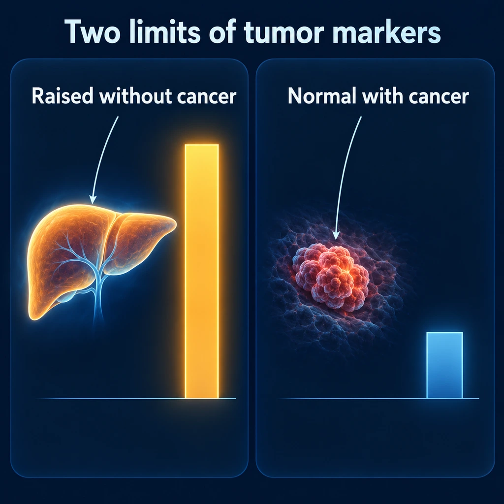 Infographic: markers raised without cancer and normal with cancer