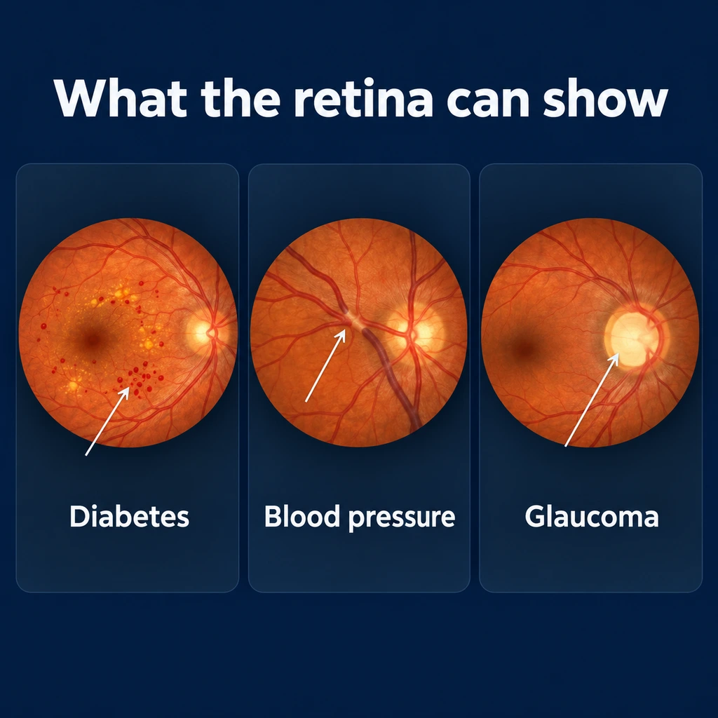 Infographic: retina signs of diabetes, blood pressure and glaucoma
