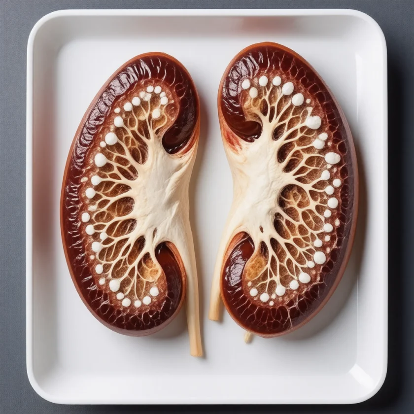 Calcium deposits in the kidney, seen in antenatal Bartter