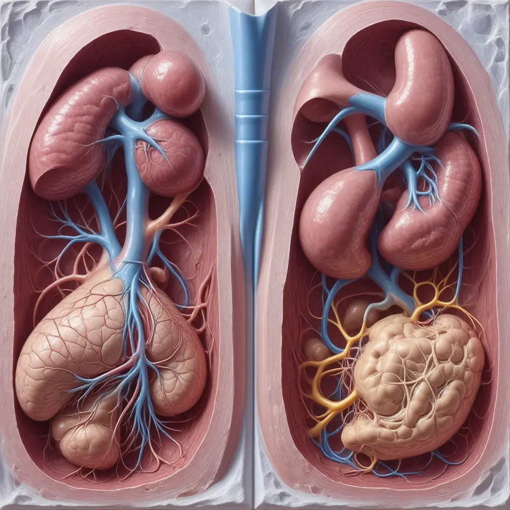 Anatomical cross-section illustrating organs affected by MCAS