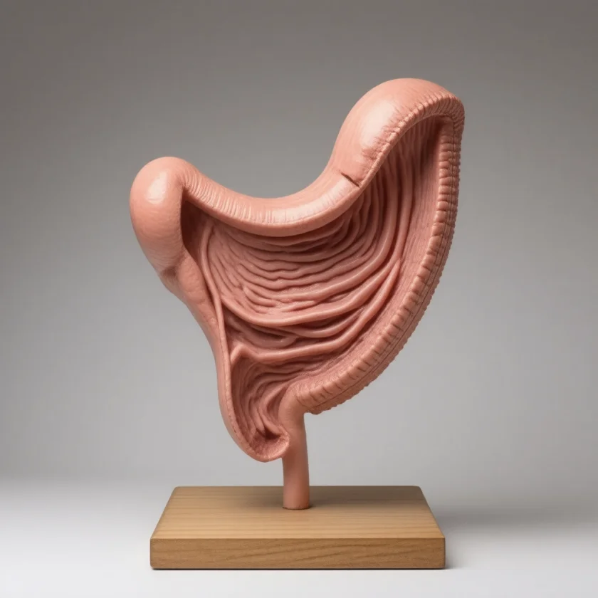 A colon polyp on a stalk, shown as a teaching model