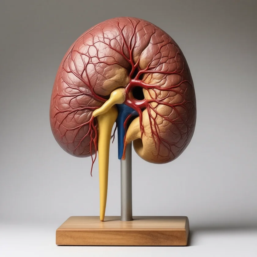A tumour growing into the kidney vein, as a teaching model