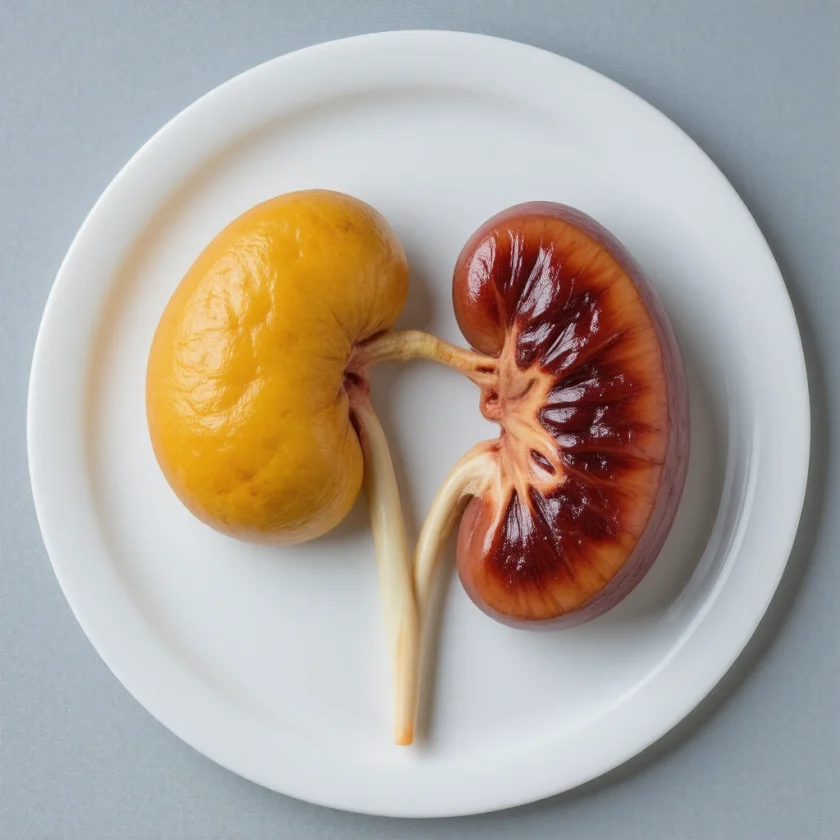 A golden-yellow kidney tumour cut open