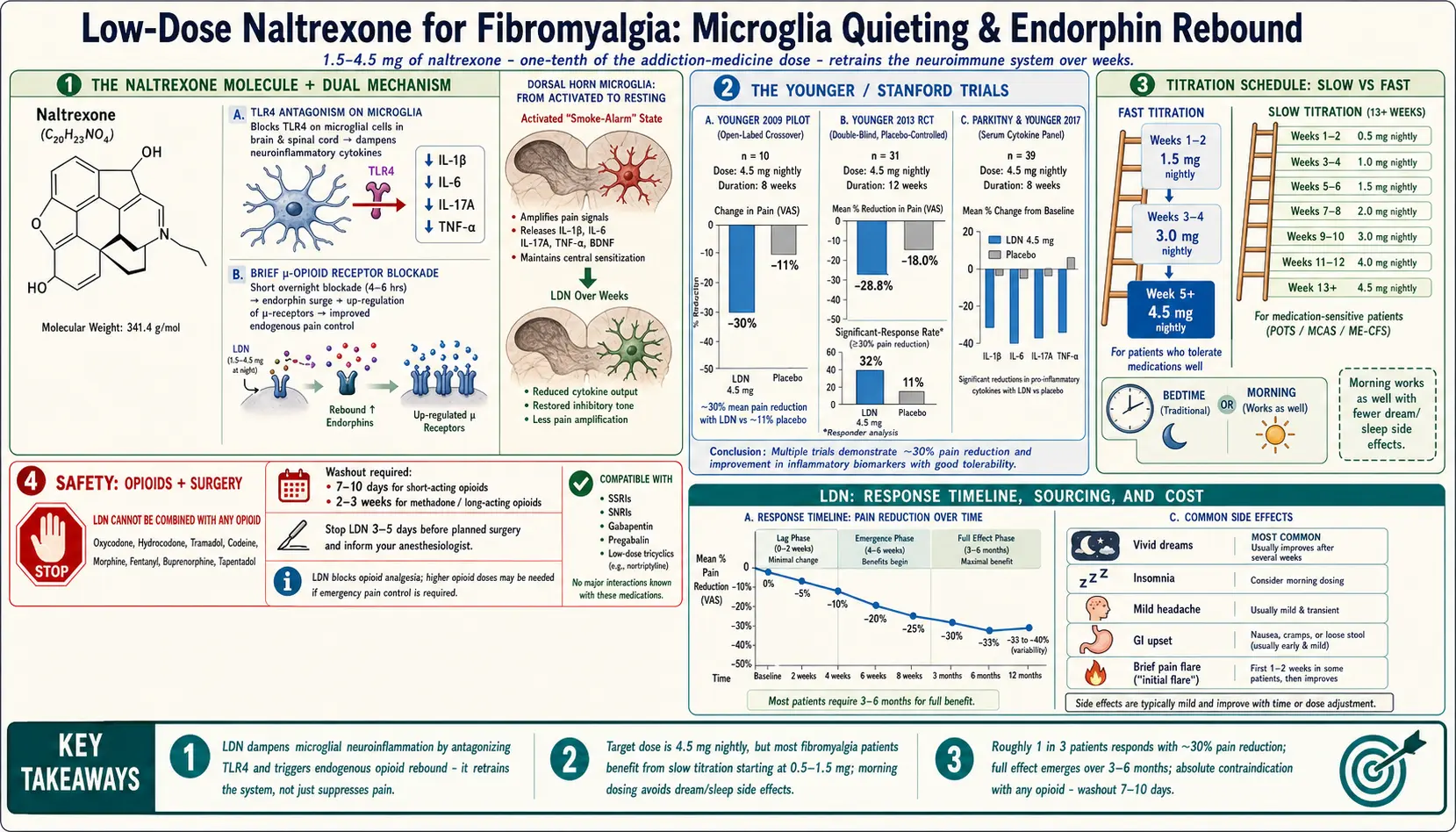 Low Dose Naltrexone for Fibromyalgia — scientific infographic poster