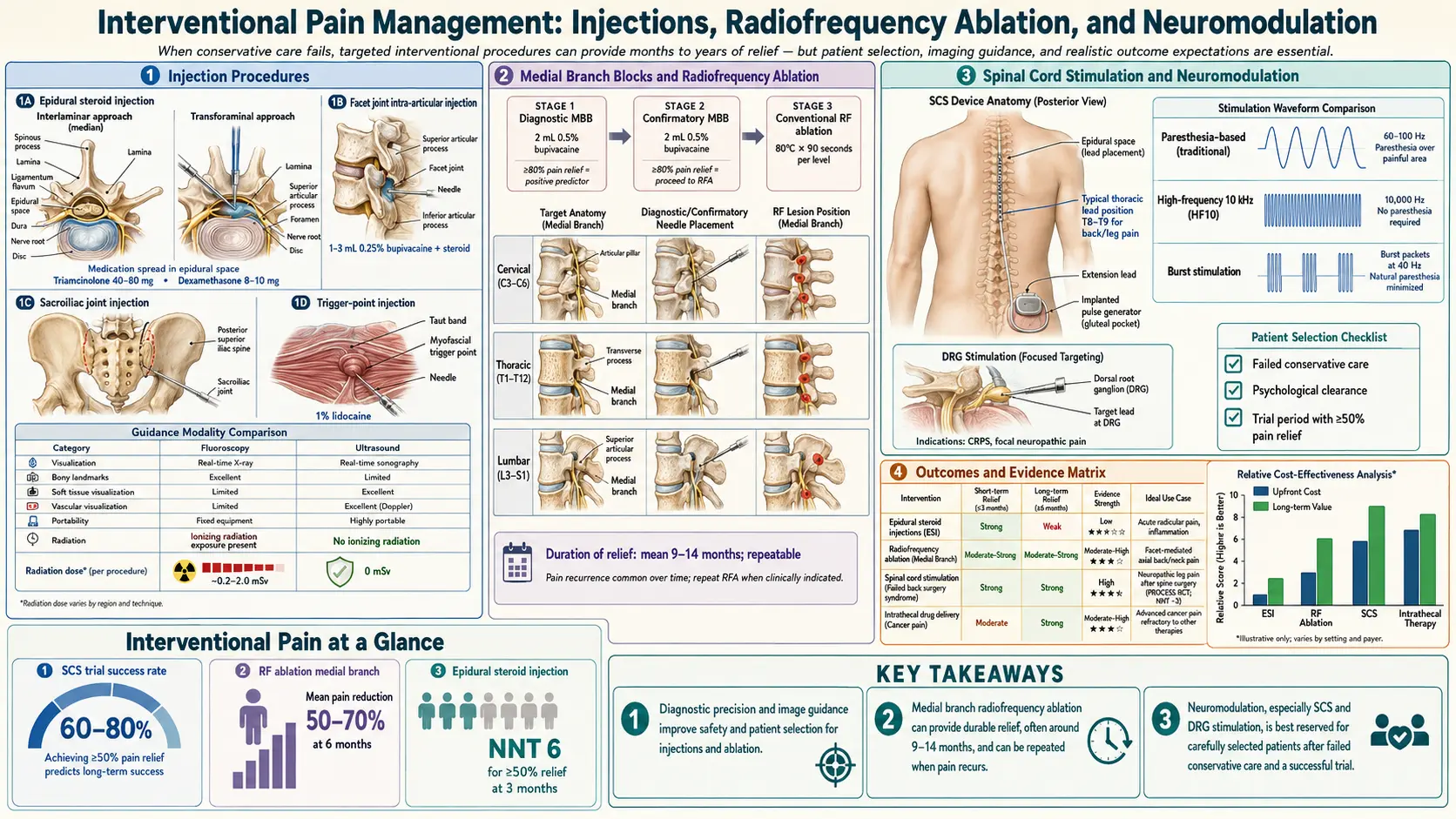 Interventional Pain Injections Ablations Neuromodulation — scientific infographic poster