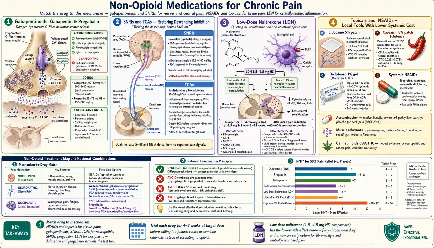 Non Opioid Medications Gabapentinoids SNRIs Low Dose Naltrexone — scientific infographic poster