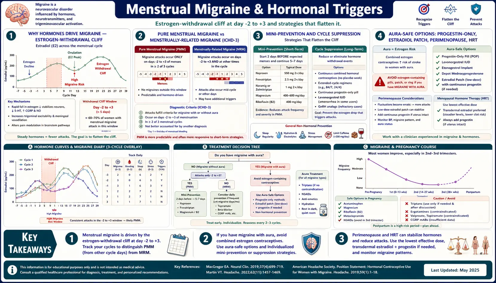 Menstrual Migraine and Hormonal Triggers — scientific infographic poster