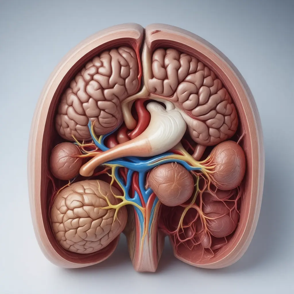 Anatomical cross-section illustrating organs affected by Migraine