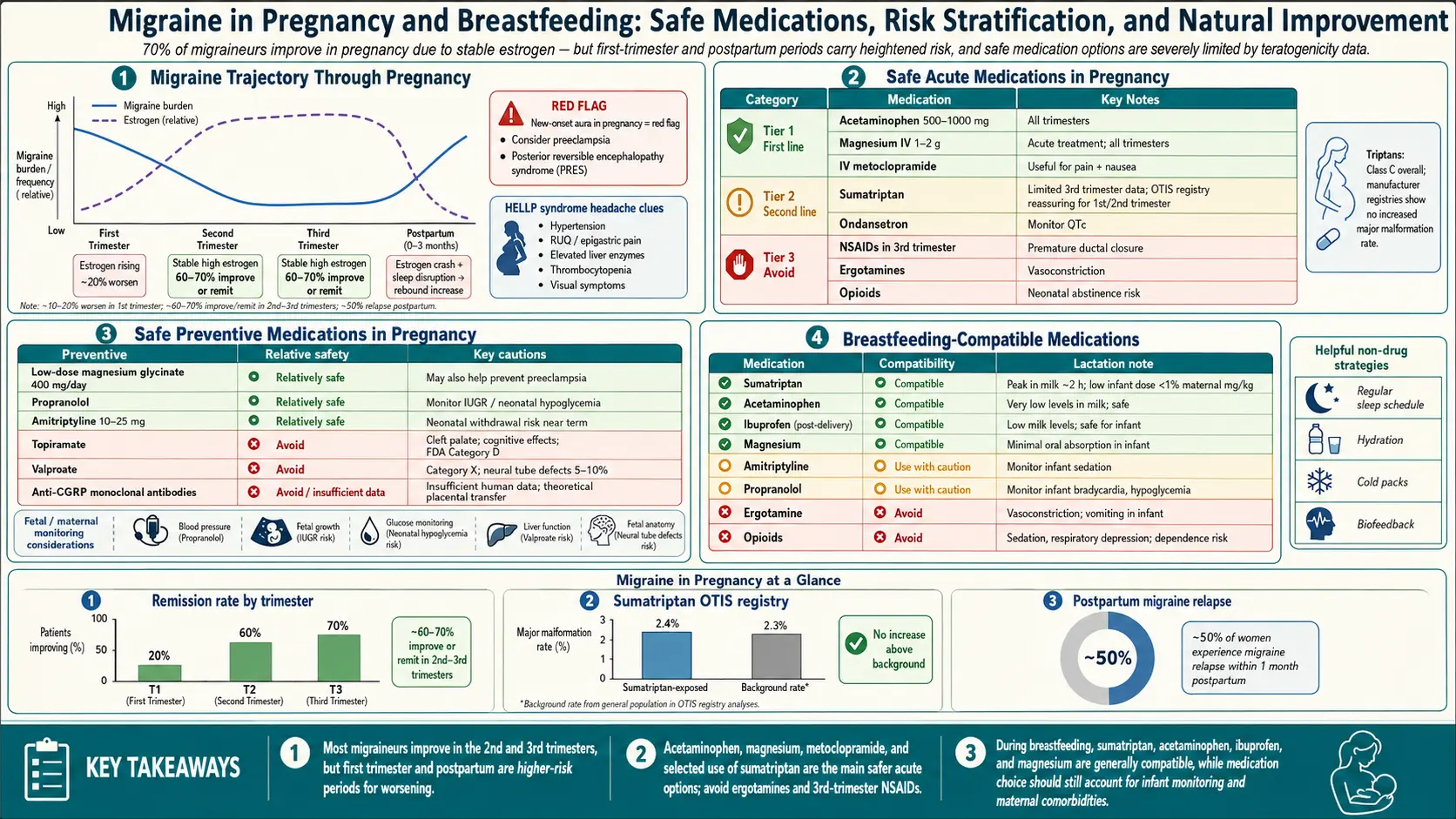 Migraine in Pregnancy and Breastfeeding — scientific infographic poster