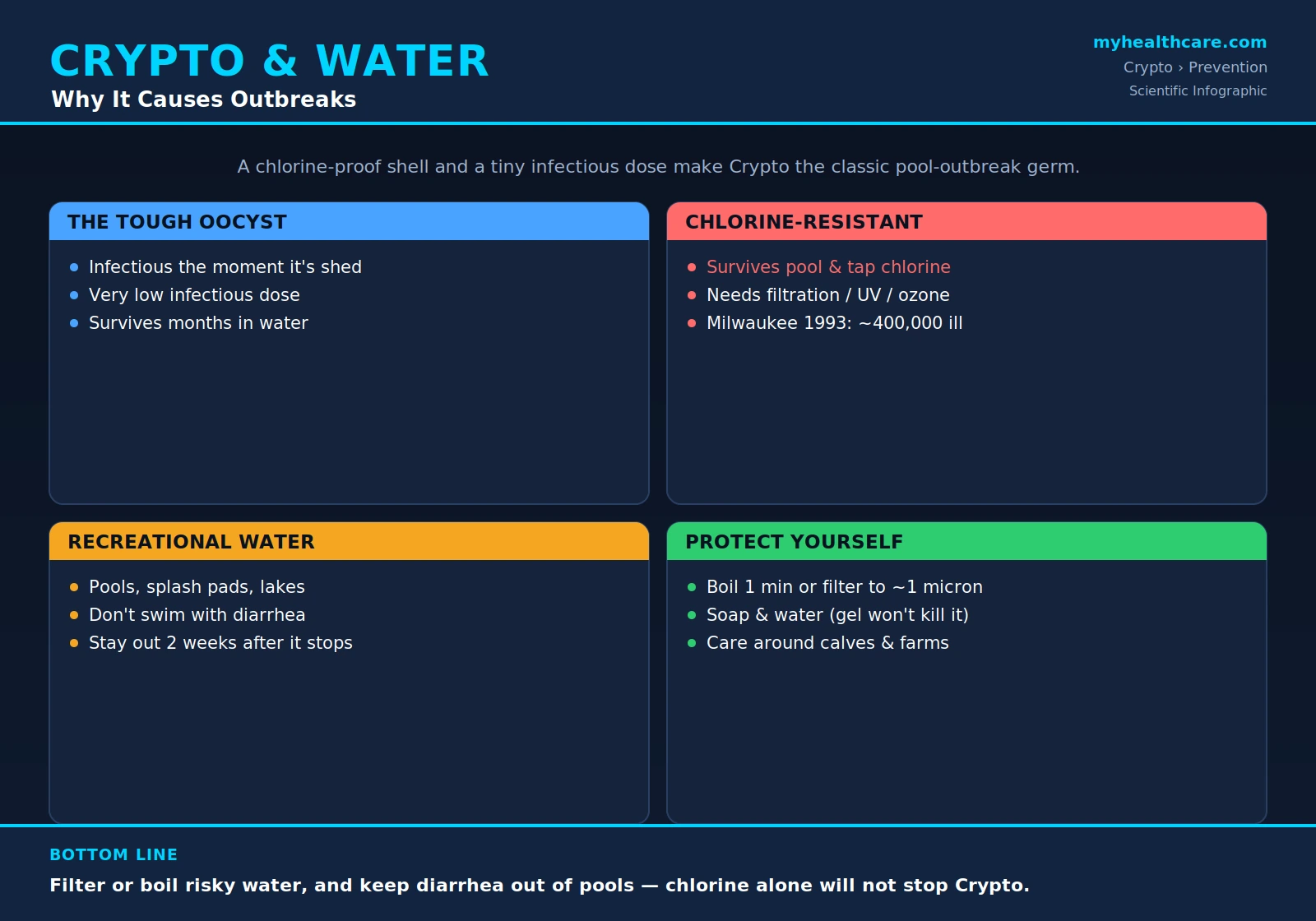 Preventing cryptosporidiosis: water and outbreaks &mdash; scientific infographic poster