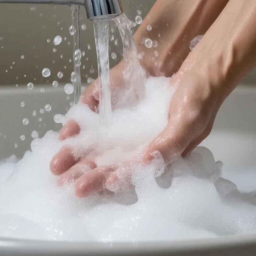 Washing hands with soap and water