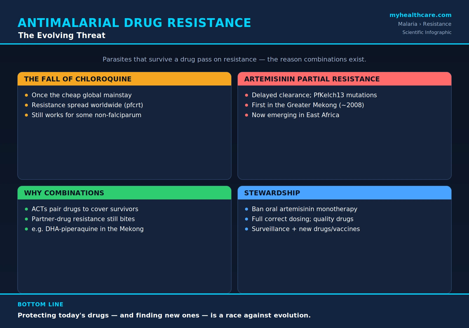 Antimalarial drug resistance — scientific infographic poster