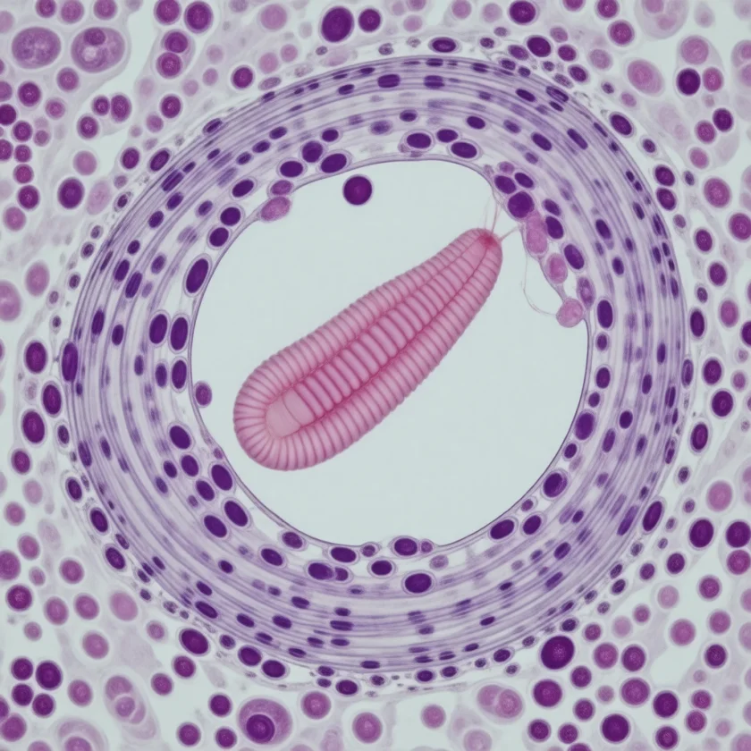 Inflammation around an encysted larva, which corticosteroids calm