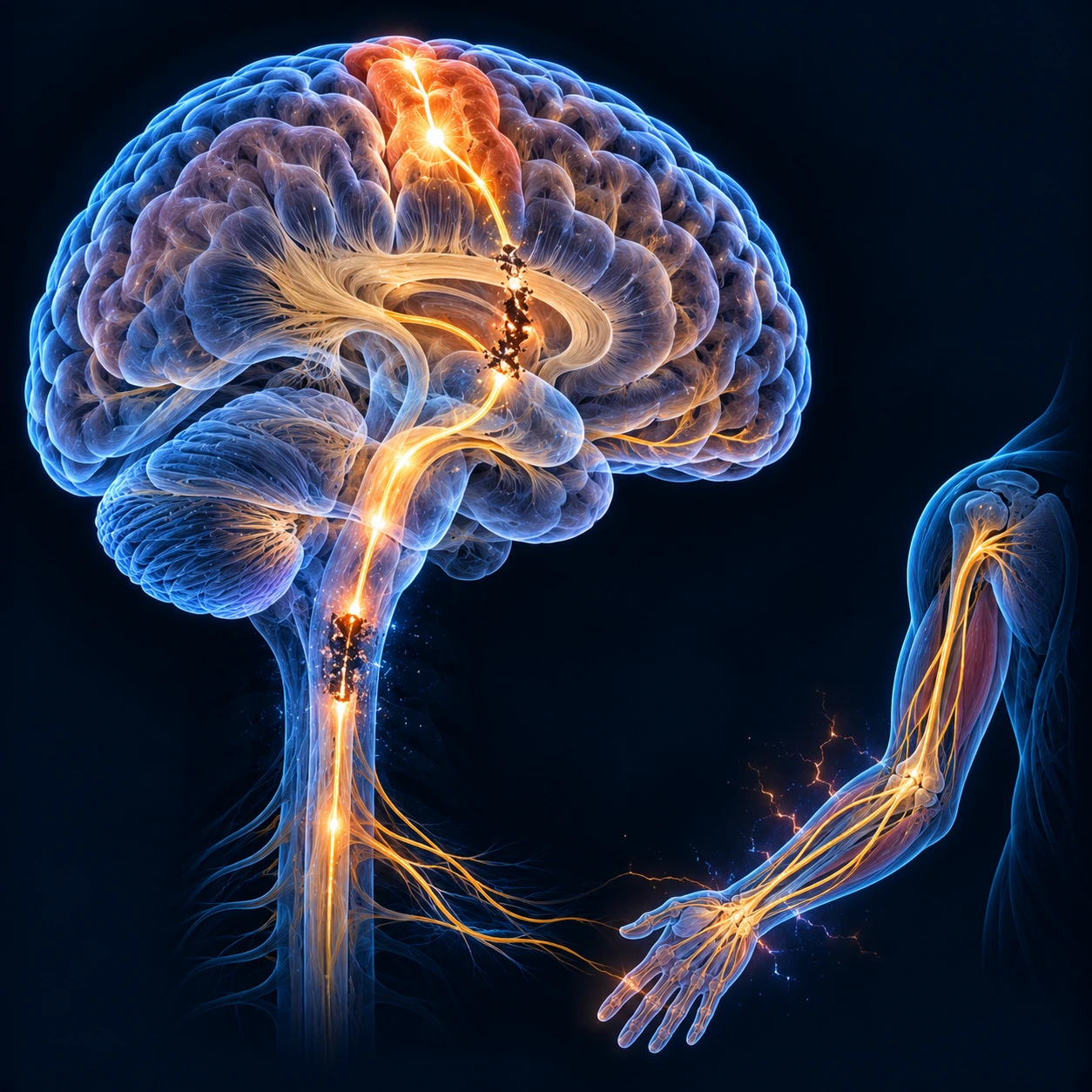 Brain network with an interrupted signal to the arm