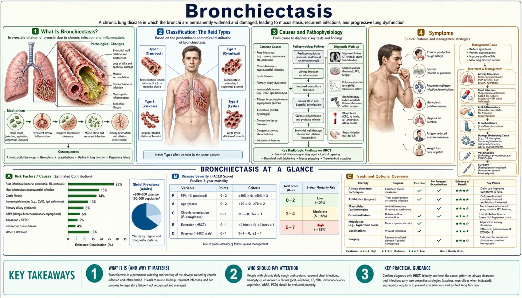 Bronchiectasis — scientific infographic poster