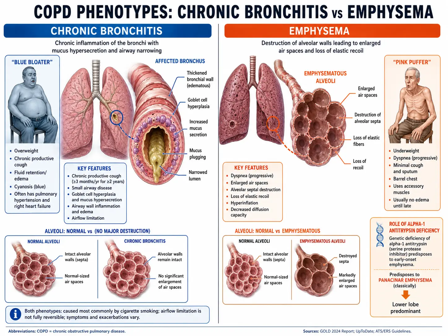 COPD bronchitis vs emphysema