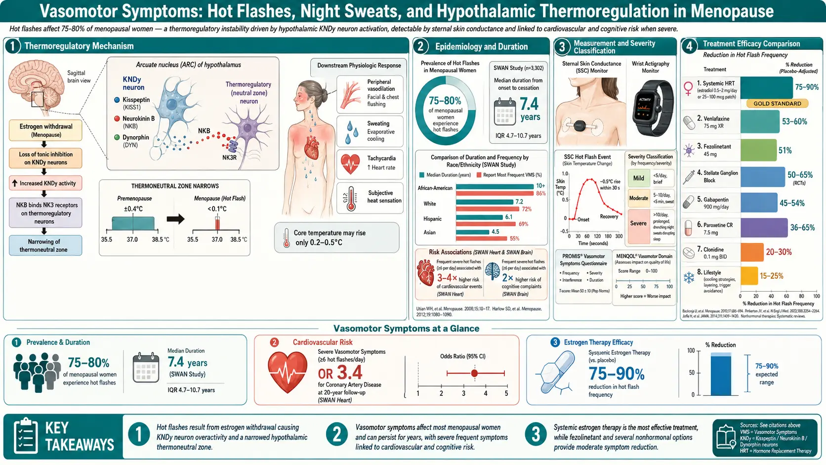 Vasomotor Symptoms Hot Flashes and Night Sweats — scientific infographic poster