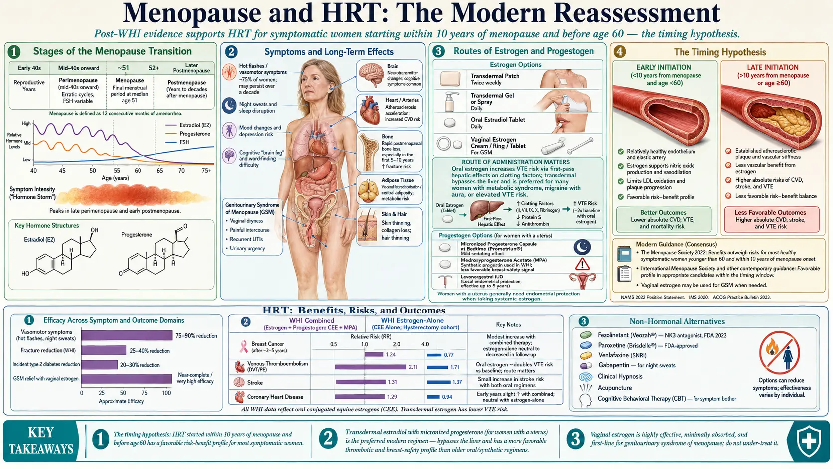 Menopause hormone replacement therapy — scientific infographic poster