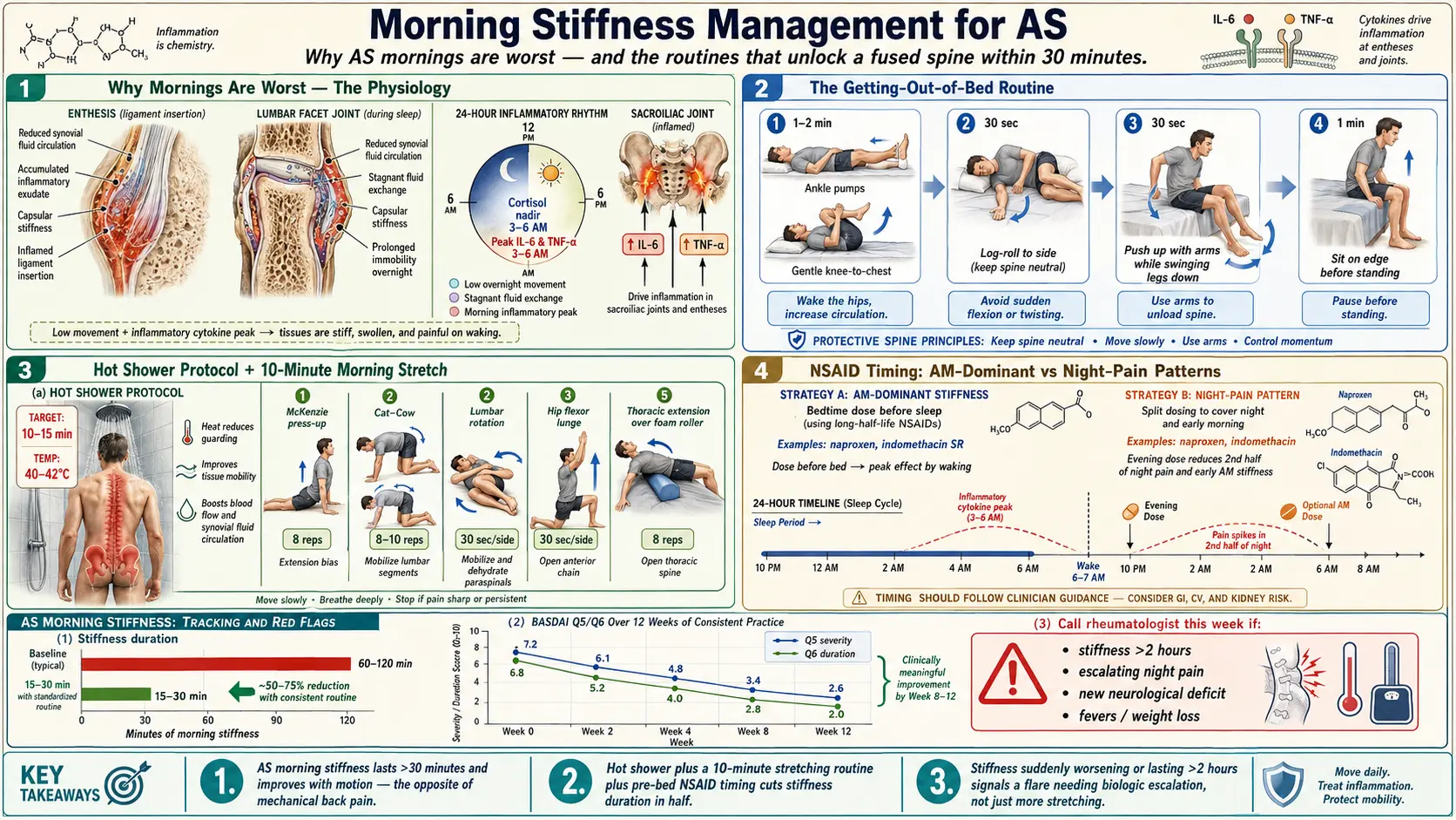 Morning Stiffness Management — scientific infographic poster