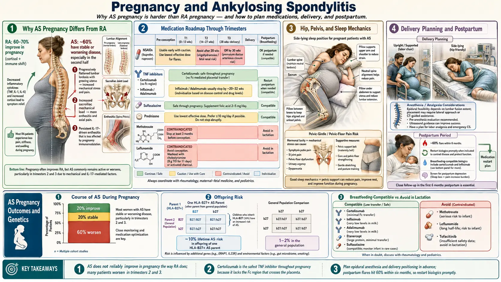 Pregnancy and ankylosing spondylitis — scientific infographic poster