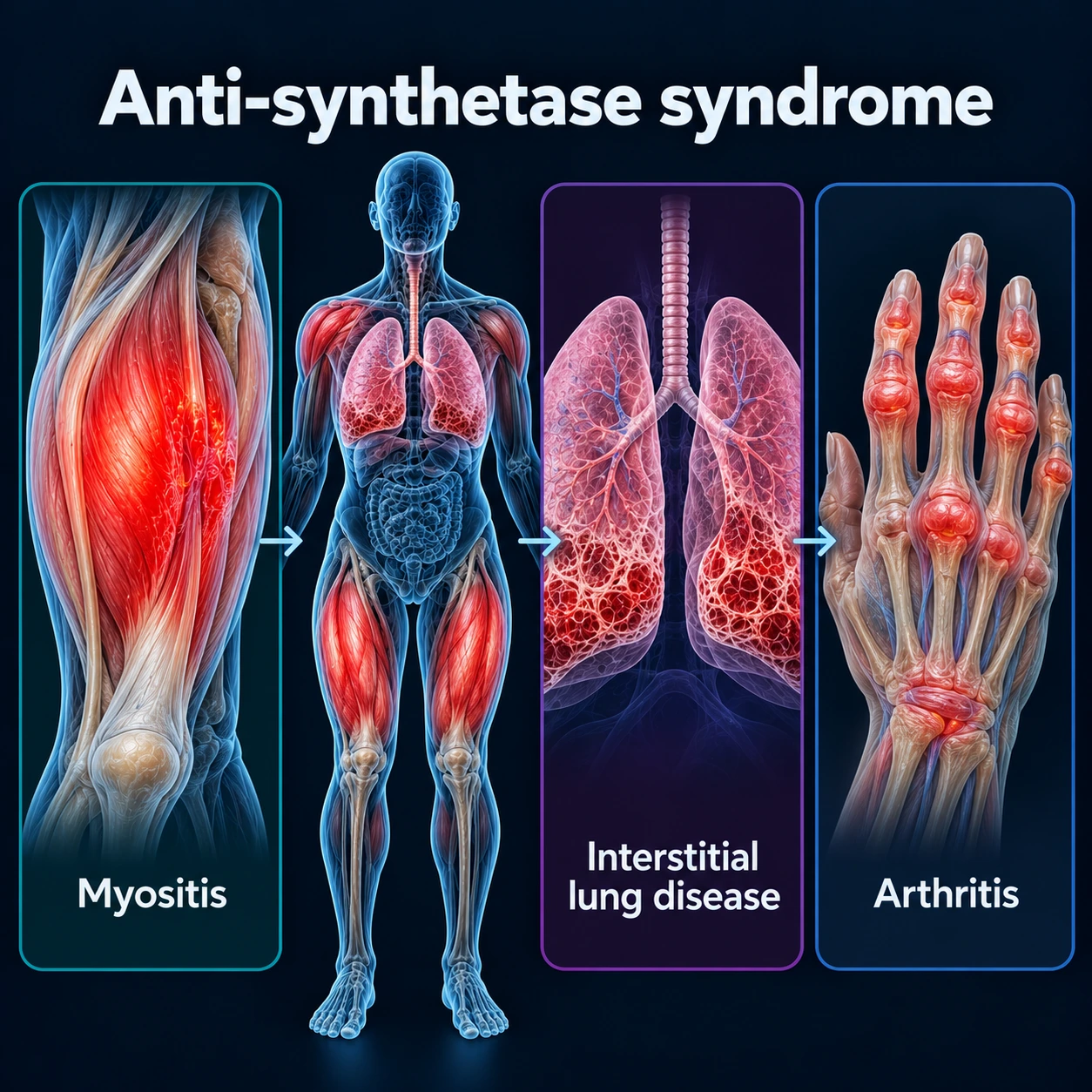 Infographic: myositis, interstitial lung disease, arthritis