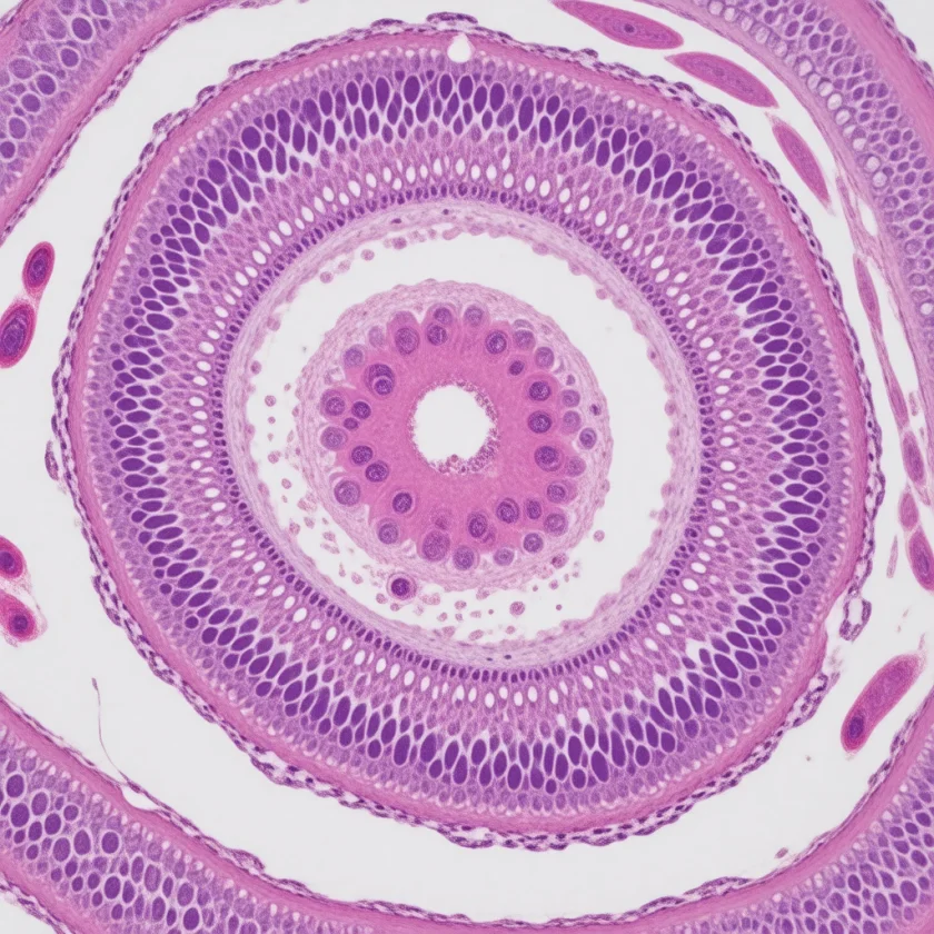 The layered rings of a spinal disc