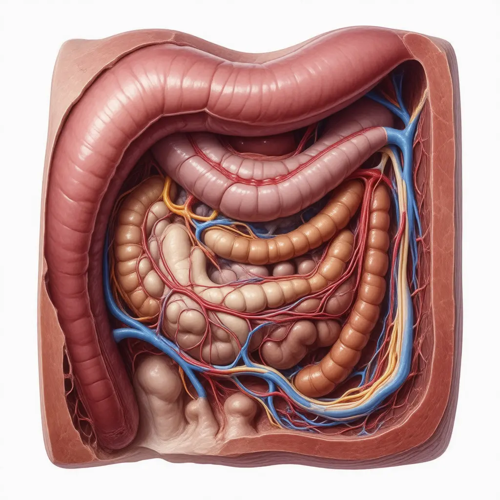 Anatomical cross-section illustrating organs affected by Bloating