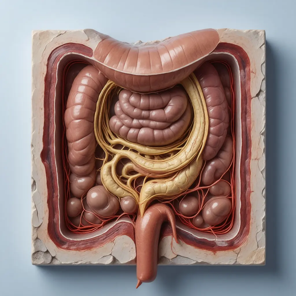 Anatomical cross-section illustrating organs affected by Constipation